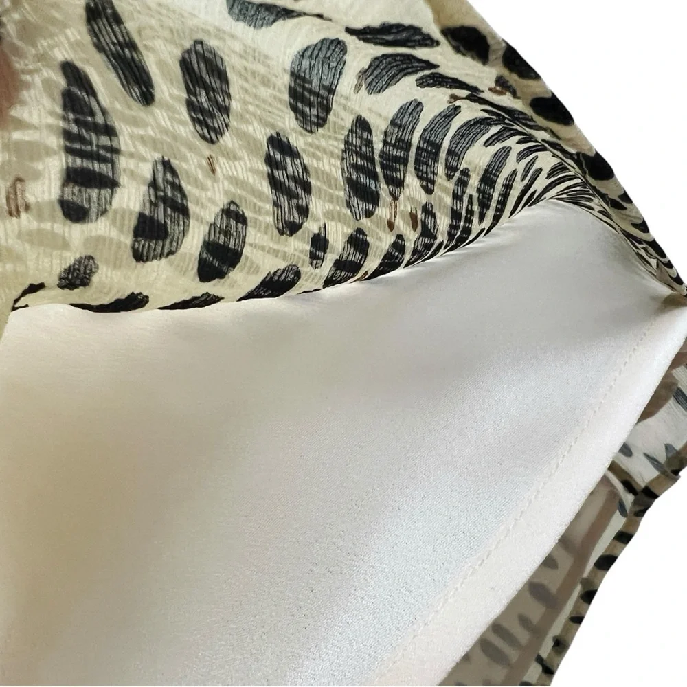 J. Crew Silk Leopard Animal Print Ruffle Blouse Cream Ivory Tan Black Sz 6 - Picture 9 of 17